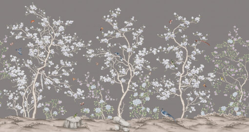 FJ304-3 Serie | Flowers And Birds Pattern Mural Wallpaper Gray - Image 2