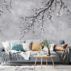 Flowers Pattern Mural Wallpaper Gray