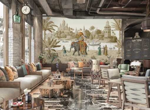 FJ309 Serie | Elephant Pattern Mural Wallpaper Cream - Image 4