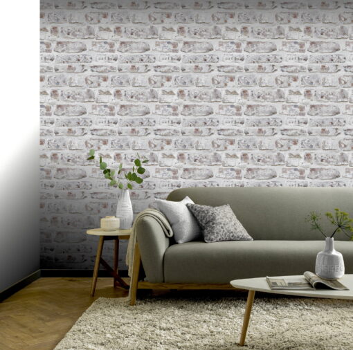 Painted Brick White Washed Wallpaper - Image 2