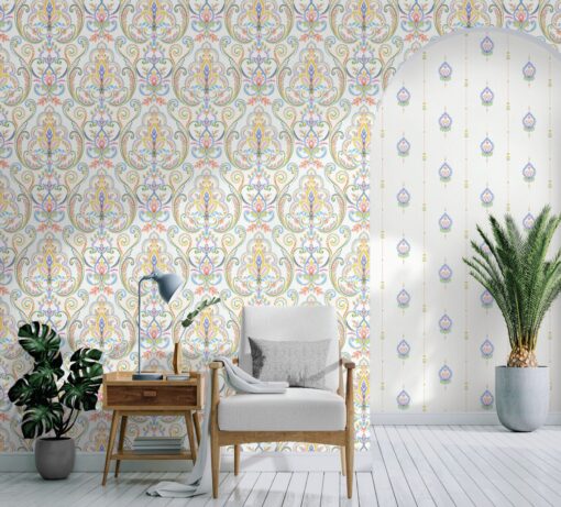 Multicolored Damask Pattern Wallpaper Multicoloured- Jumbo Roll 16.5 sq mtr - Image 2