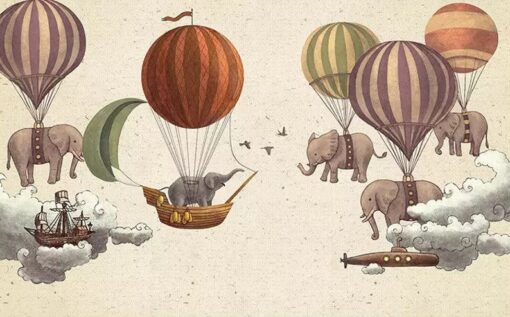 Hot Air Balloons Elephants Wallpaper Wallmural - Image 3