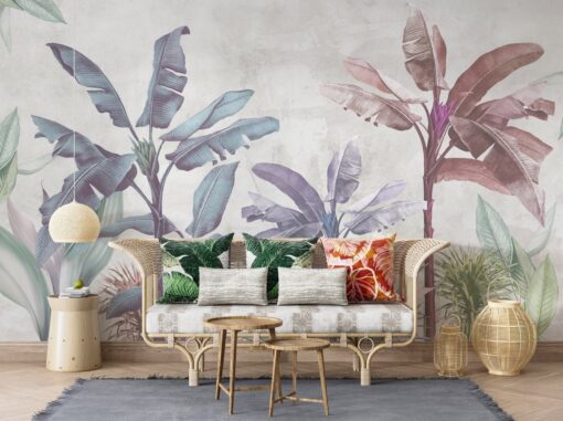 Pink and Blue Tones Colorful Palm Trees Mural