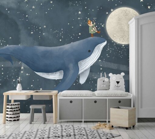 Whale And Kid Dream Night Wallpaper Wallmural - Image 2