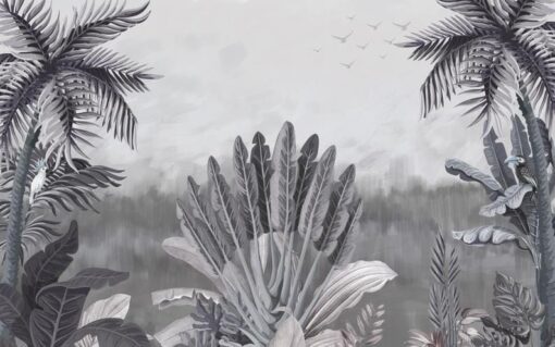 Tropical Trees and Bird Mural - BW - Image 2