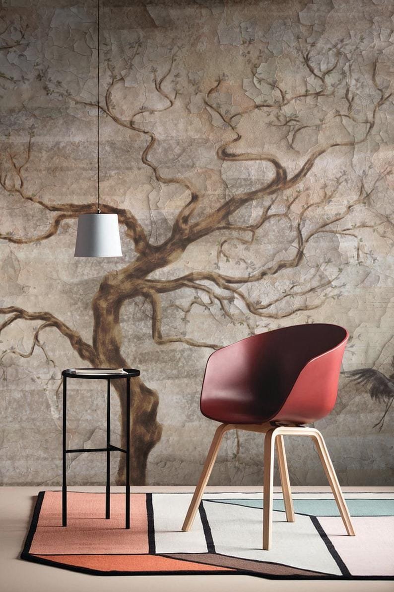 Natural Colors Vintage Theme Trees And Birds Wallmural - Image 3