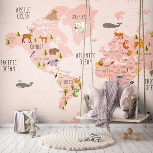 Pink World Map Wallmural - Image 4