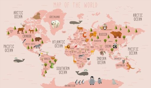 Pink World Map Wallmural - Image 2