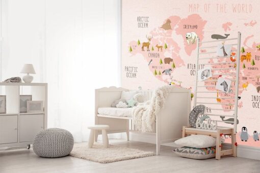 Pink World Map Wallmural - Image 3