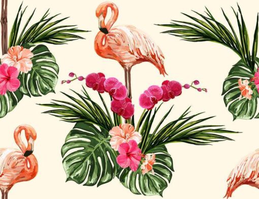 Tropical Leaves Flamingo Wallmural - Image 2