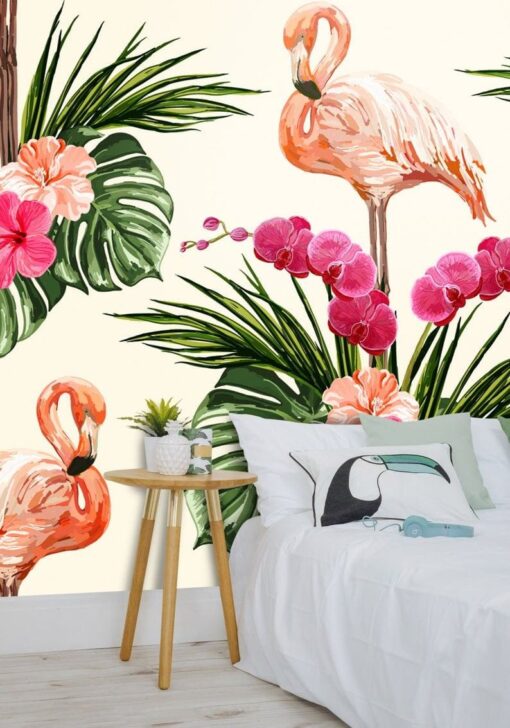 Tropical Leaves Flamingo Wallmural - Image 4