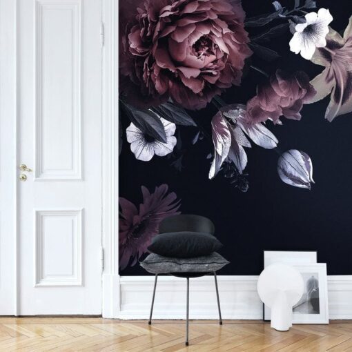 Black Background Flowers Mural - Image 3