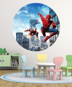 Spider Man and Iron Man Circle Art Wall Mural