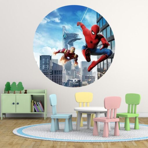 Spider Man and Iron Man Circle Art Wall Mural