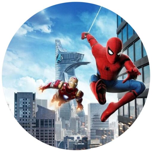 Spider Man and Iron Man Circle Art Wall Mural - Image 3